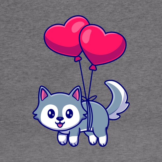 Cute Husky Dog Floating With Heart Balloons by Catalyst Labs